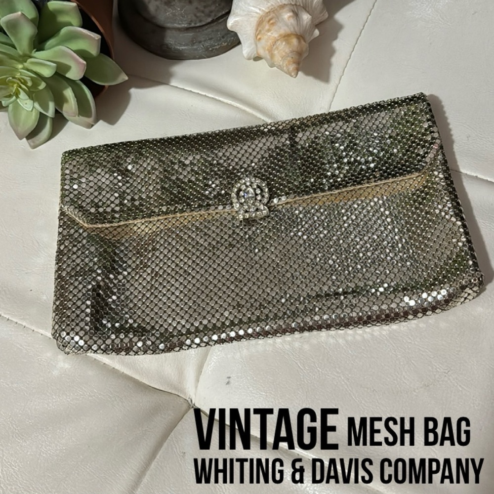 Vintage Whiting & Davis Co. Clutch-Silver-Flap Snap Closure-Made in the USA